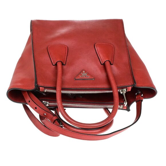 PRADA Logo 2Way Shoulder Hand Bag Glace Calf Leather Red Fuoco SHW Italy - Picture 5 of 14